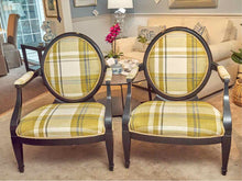 Pair of Ralph Lauren Chairs in Chartreuse Green & Ivory Plaid Upholstery