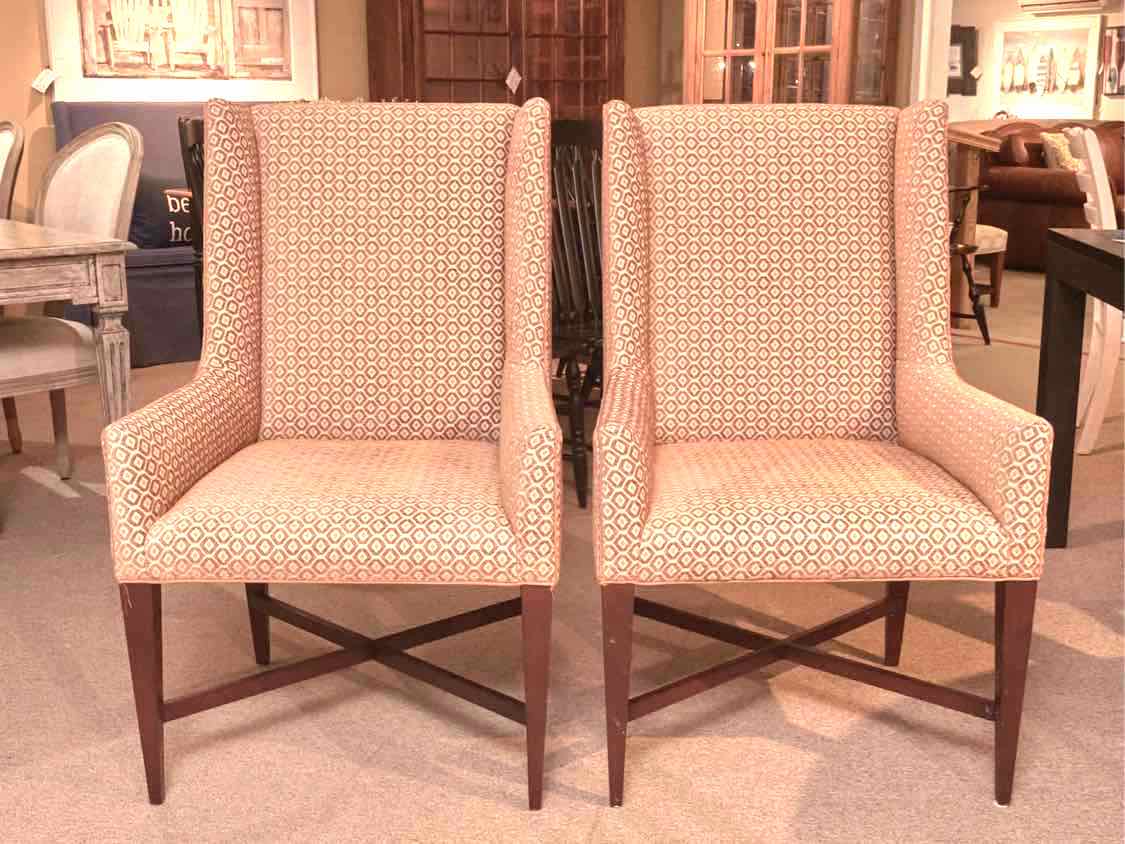 Pair Of Transitional Occasional Rust & Gold Geometric Chairs