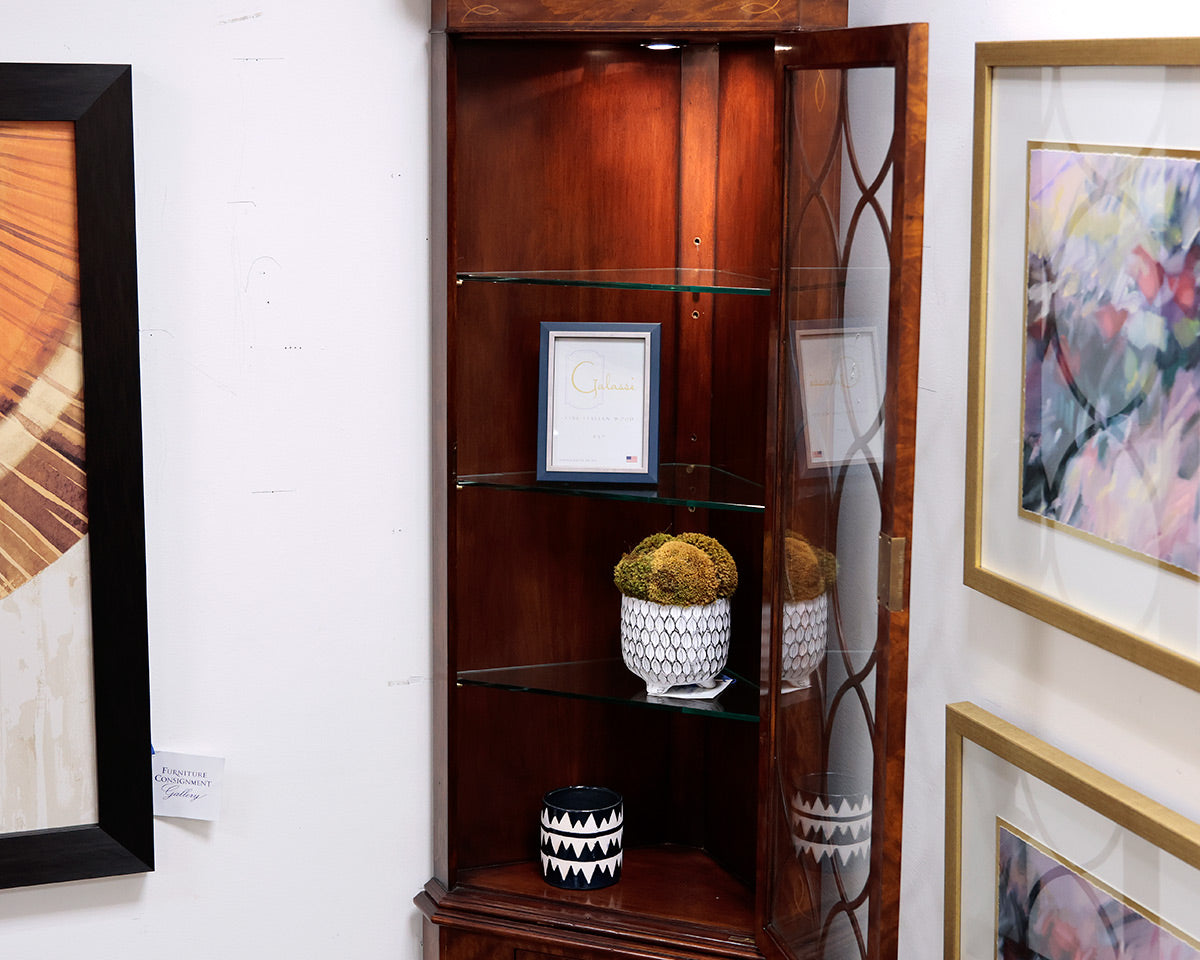 Theodore Alexander Burl Wood Corner China Cabinet