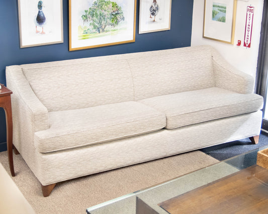 Avery Boardman Textured Track Arm Sofa In Hues Of Beige/Blue & Cream