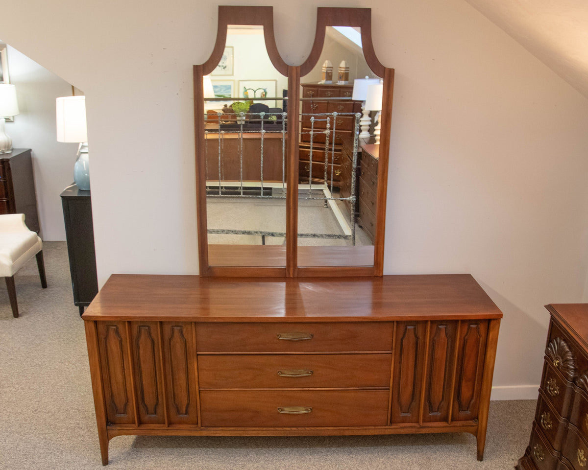 Kent Coffey "Marquee Modern" 9 Drawer 2 door Lowboy Dresser with Mirror Attached