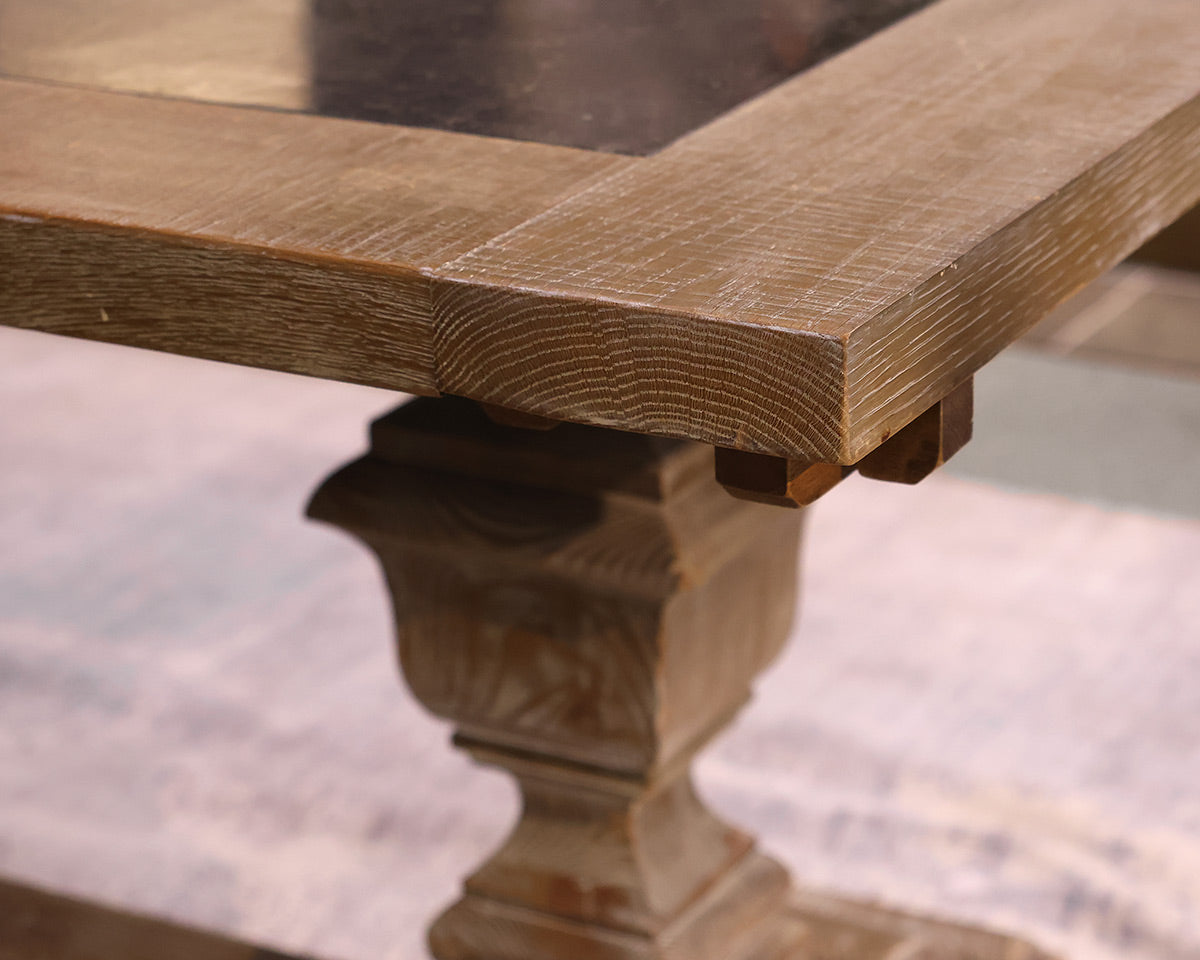 Arhaus Wilhelm Expanding Dining Table in Drifted Finish with Inset Bluestone Top