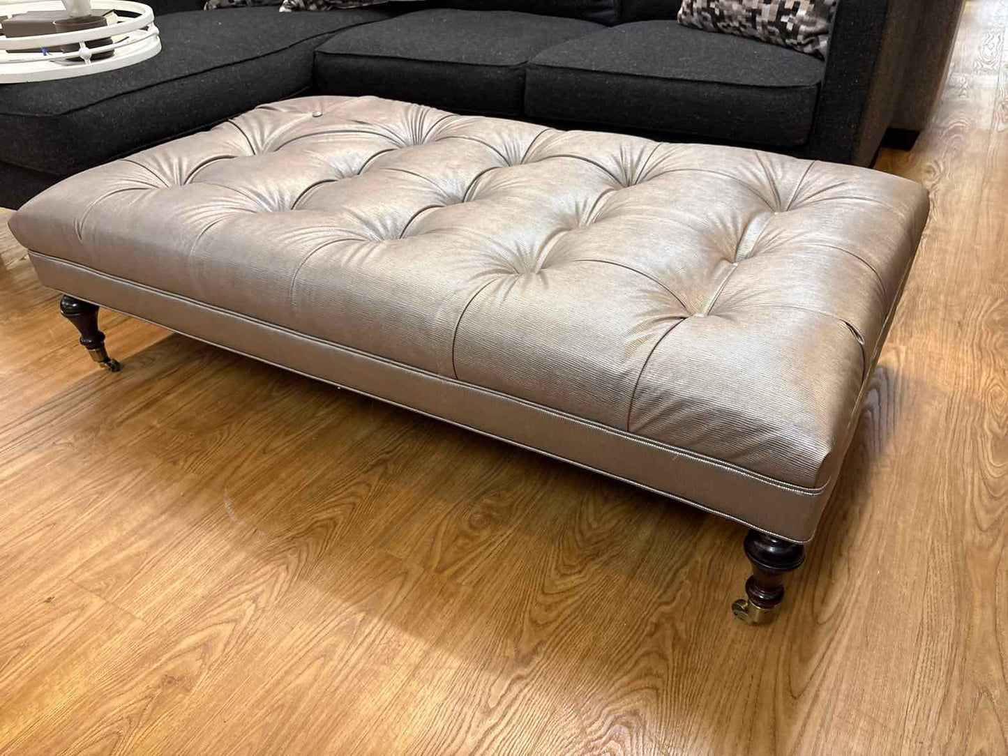Silver Tufted Ottoman on Casters