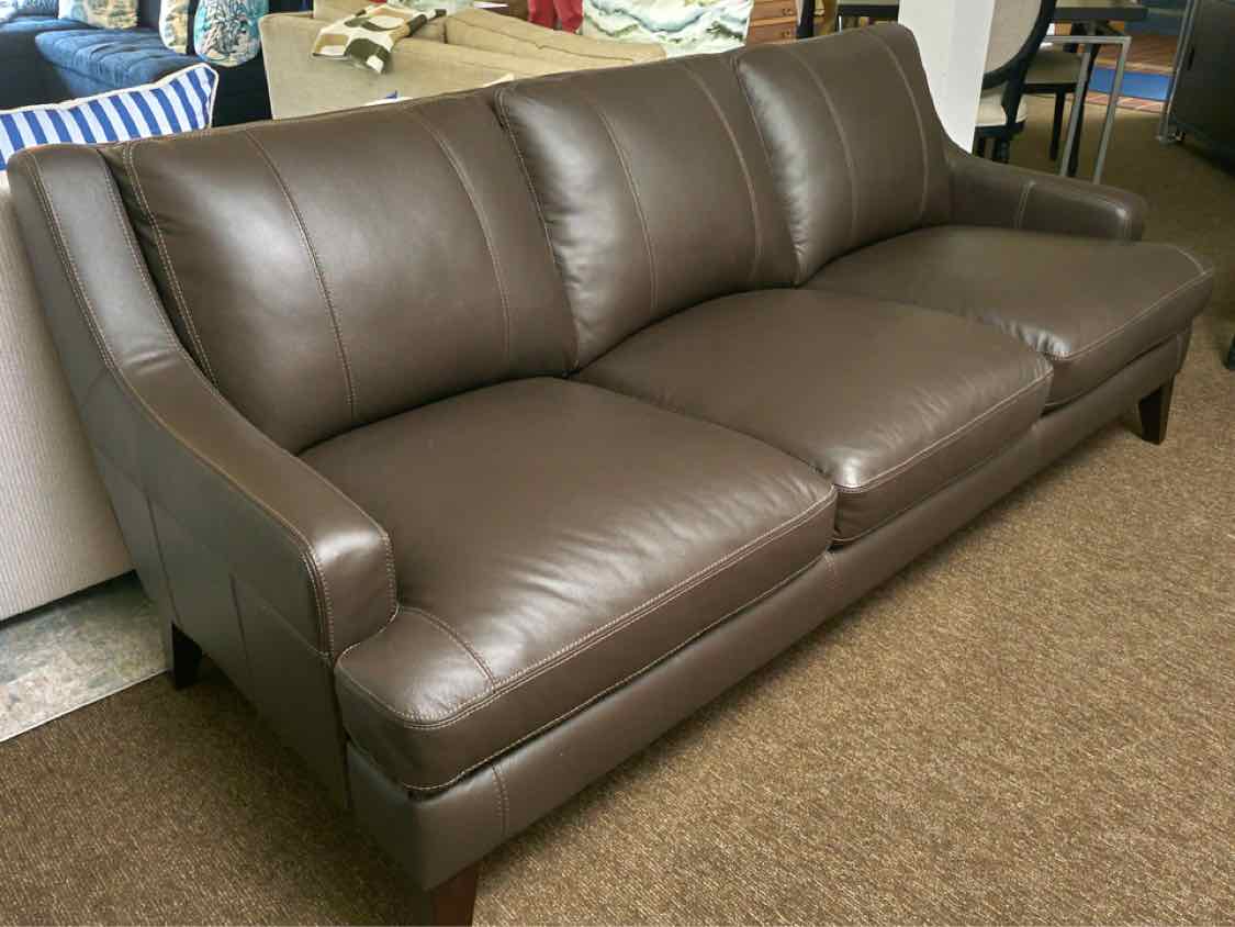 Macy's' Dark Truffle Brown' 3 Cushion Tight Back  Leather Sofa