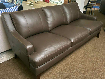 Macy's' Dark Truffle Brown' 3 Cushion Tight Back  Leather Sofa