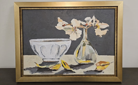 'Elegy in Neutral II' Still Life with Silver Frame