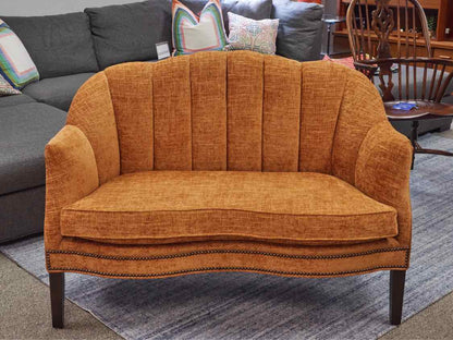 Duralee Channel Tufted Loveseat in Pumpkin Chenille