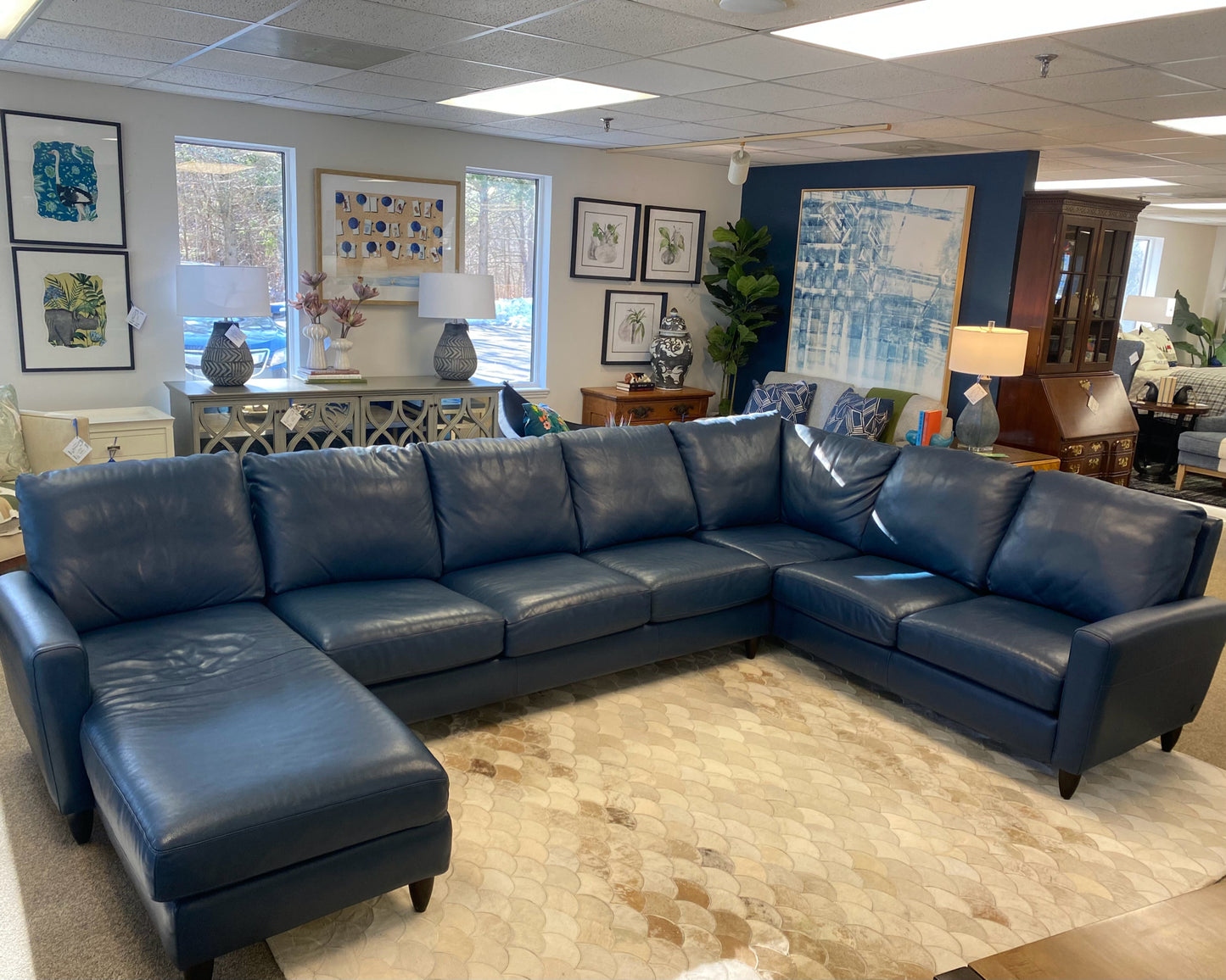 American Leather 3 Piece 'Bennett' Sectional with LAF Chaise in Marina Leather