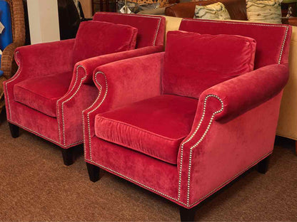 Pair Of Jordan's   Performance Velvet 'Raspberry' Nail Head Chairs
