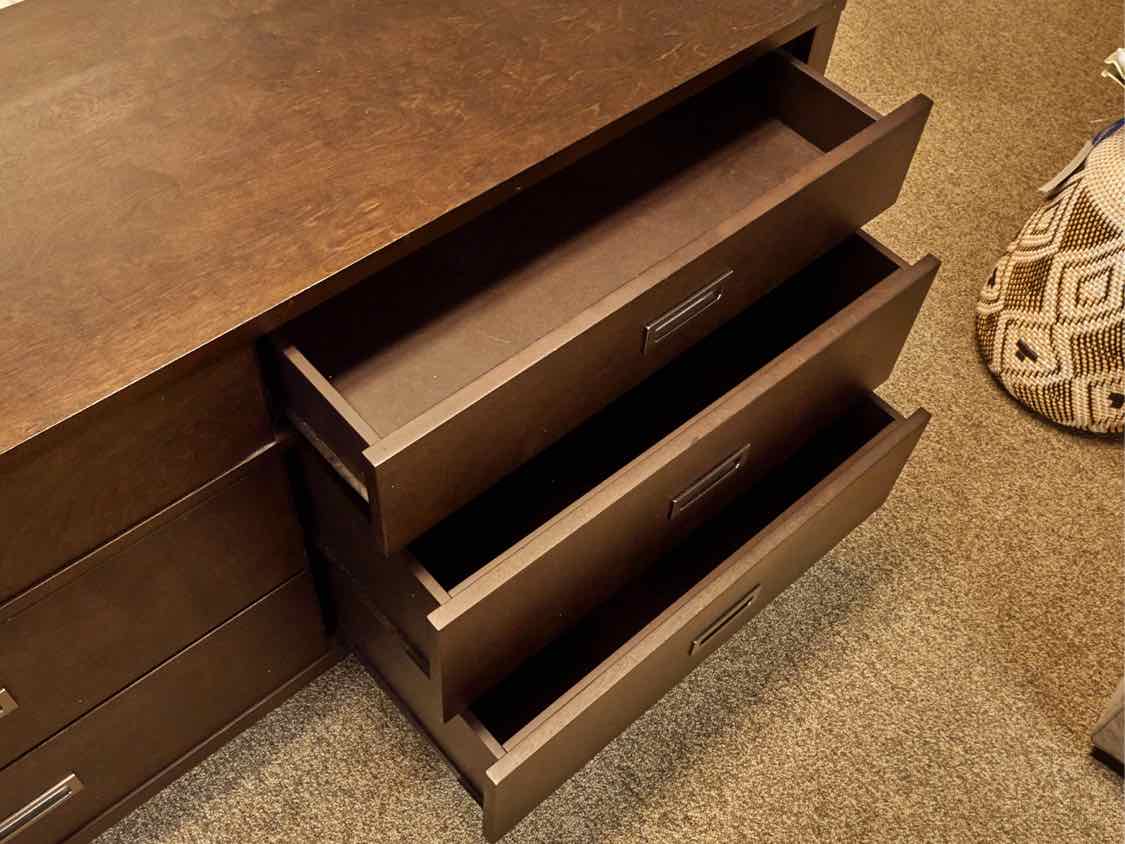 Crate & Barrel Dark Finish 6-Drawer Double Dresser with Campaign Pulls