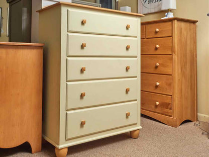 Ethan Allen Maple Top & Cream Finish 5 Drawer Chest