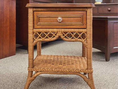 Pair of Lexington Henry Link Wicker Single Drawer Nightstands