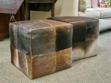 Pair of Hair-on-Hide Patchwork Ottomans in Brown