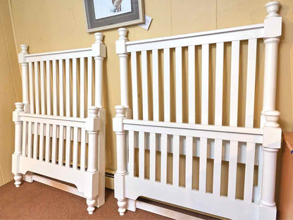 Pair Of White Finish Slat Back Twin Beds Includes Siderails & Slats