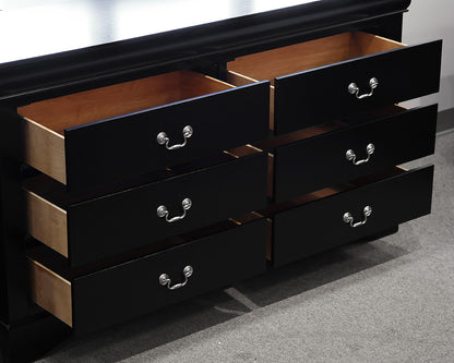 Walter of Wasbash Black 6 Drawer Dresser Chest w/ Mirror