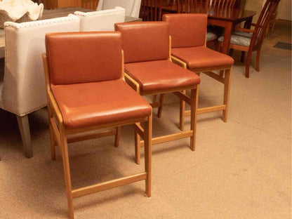 Set of 3 Rejuvenation Light Oak Counter Stools with Carmel Leather Seats
