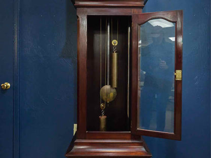 Antique Grandfather Clock with Sea Motif, Brasswork Face & Mahogany Case