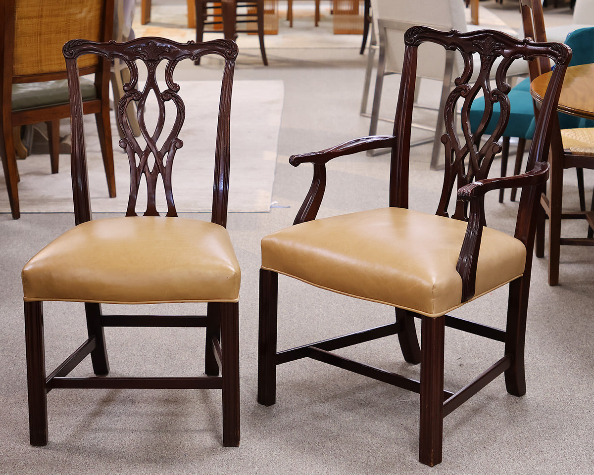 Set of 10 Councill Mahogany Dining Chairs with Butterscotch Leather Seats