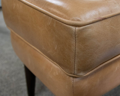 Button Tufted Bench in Chamois Color Leather on Dark Tapered Legs