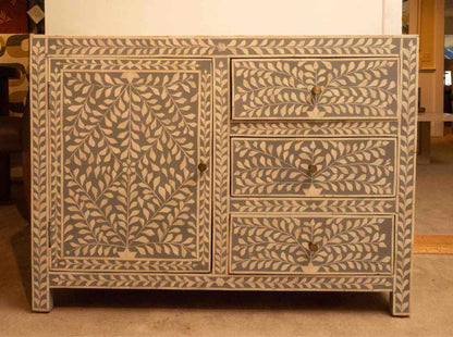 Boston Interiors  Dove Gray With Ivory Bone Inlay 1 Door & 3 Drawer Chest