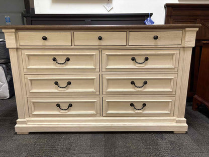 Distressed 9-Drawer Dresser in Off-White