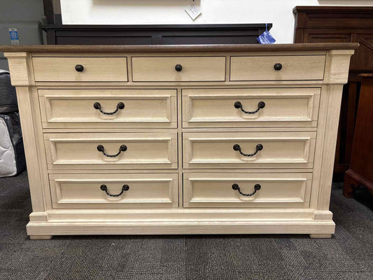 Distressed 9-Drawer Dresser in Off-White