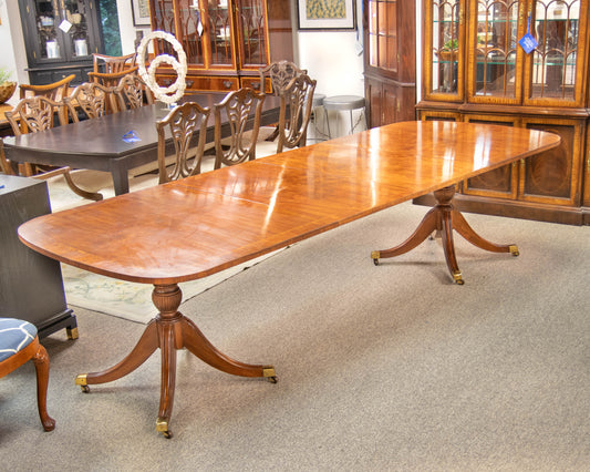 Stuart Swan Federal Style Double Pedestal Base Burl Wood Dining Table