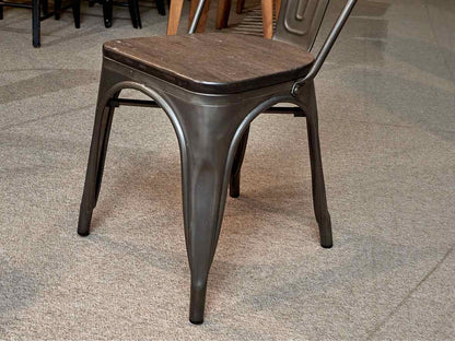 Industrial Tolix Style Metal Glass  Top Table & 4 Metal & Cypress Chair Set