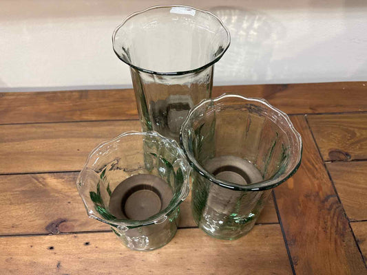 Set of Three Recycled Glass Ribbed Votive Cylinders