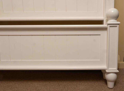 White Finish Beadboard  King Bed with Cannonball Finals