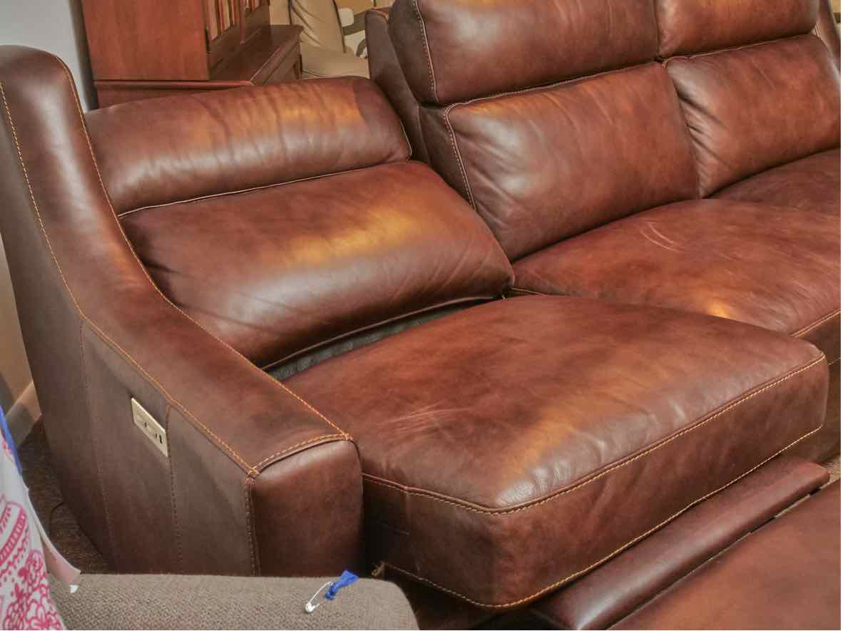 Bernhardt   3 Cushion Sofa  Chestnut Brown Leather Power  Recliner