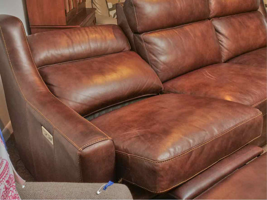 Bernhardt   3 Cushion Sofa  Chestnut Brown Leather Power  Recliner