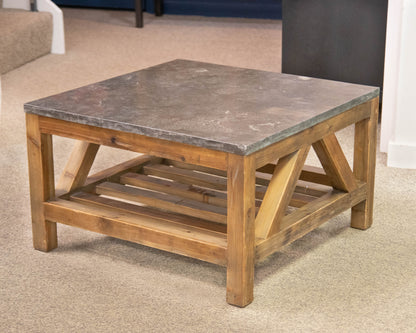 Pair of Rustic Pine & Stone Cocktail Tables