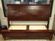 King Louis Phillip Style Sleigh Storage Bed in Bourbon Finish