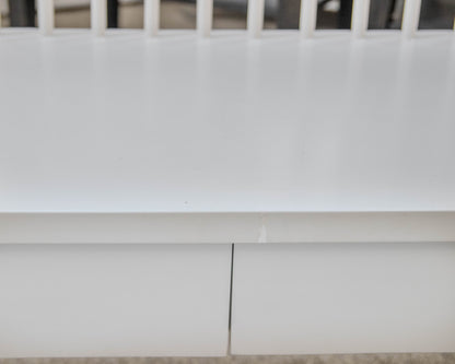 Land of Nod Modern White Armless Windsor Bench with Storage Drawers