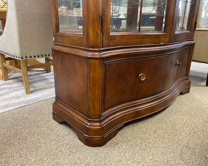 Serpentine Front Lighted Inlaid Display Cabinet with Brass Pulls