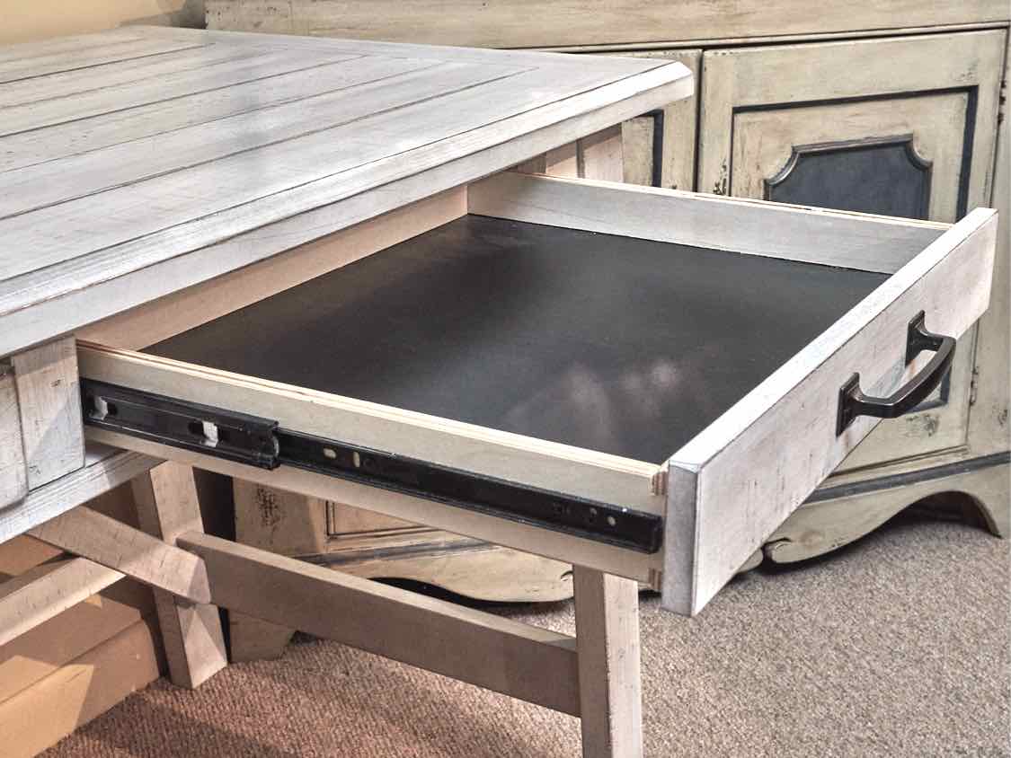 Whitewashed Plank Top Desk with 2 Drawers