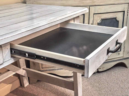 Whitewashed Plank Top Desk with 2 Drawers