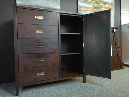 Crate & Barrel 5-Drawer Door Chest in Dark Finish with Campaign Pulls