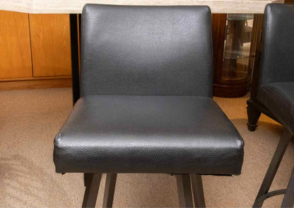 Pair of Black Bonded Leather Swivel Counter Stools
