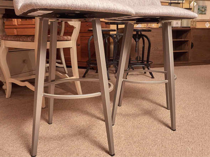 Pair Of Amisco Industries Silver Grey Upholstered Swivel Bar Stools
