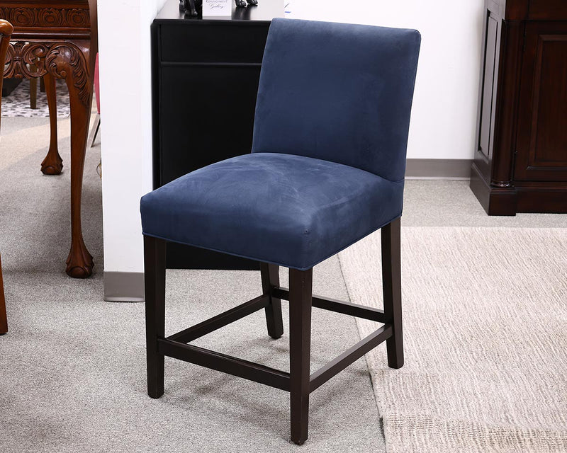 Set of 3 Ethan Allen Counter Stools in Blue Microfiber with Contrast Back