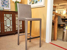 Pair Of Crate & Barrel Gray Leather Wrap Bar Stools