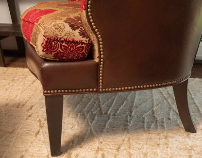 Ethan Allen 'Selby' Upholstered With Leather Sides & Back Wing Back Chair