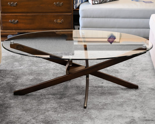 Oval Coffee Table w/ Wooden Base