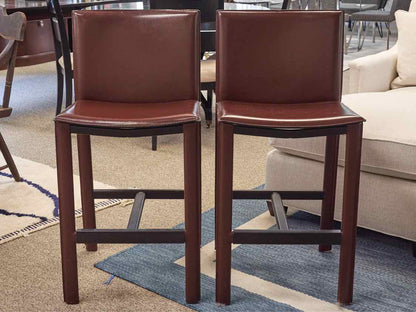 Set of 2 Filippo Sibau & Co Brown Leather Wrapped Counter  Stools