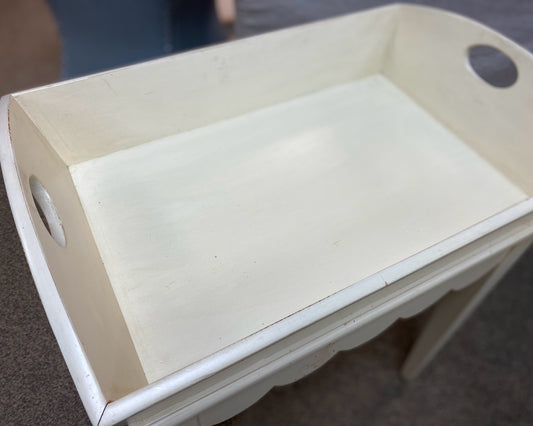 Ivory Side Table with Storage Tray on Top