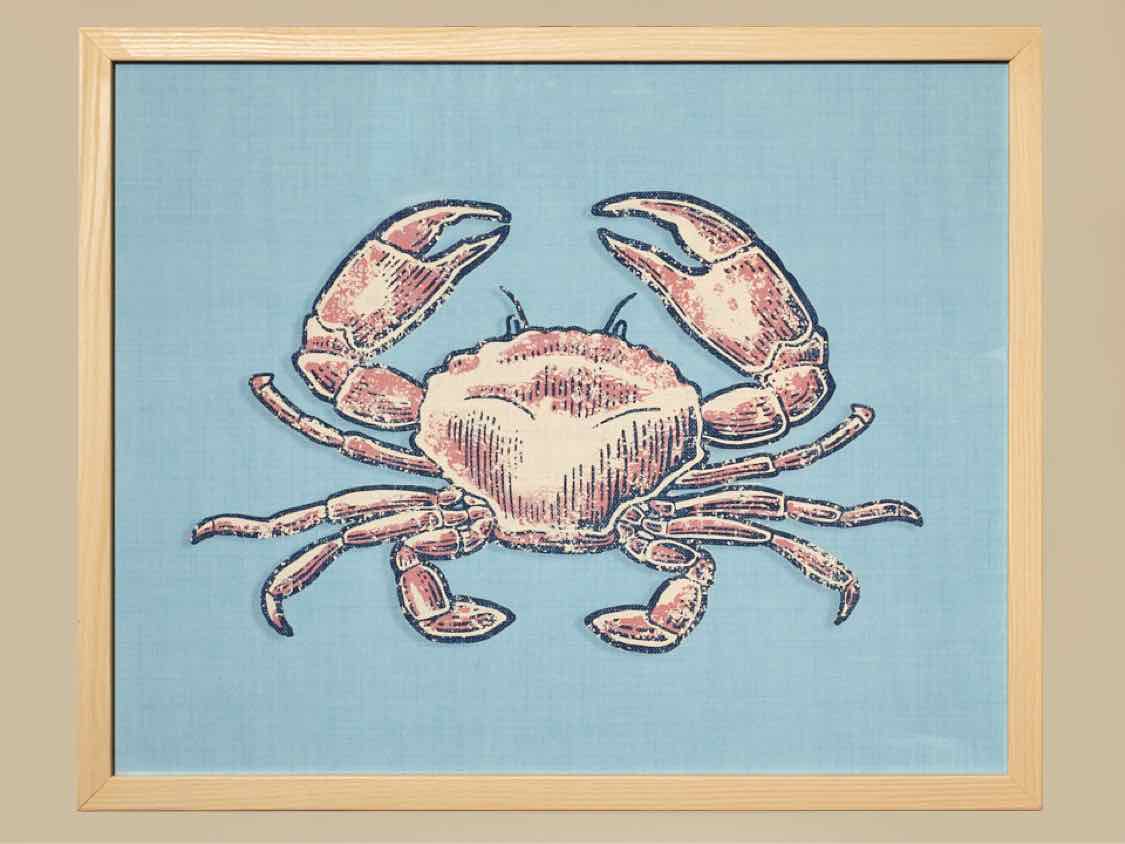 Framed Giclee: "Crab on Blue Linen"