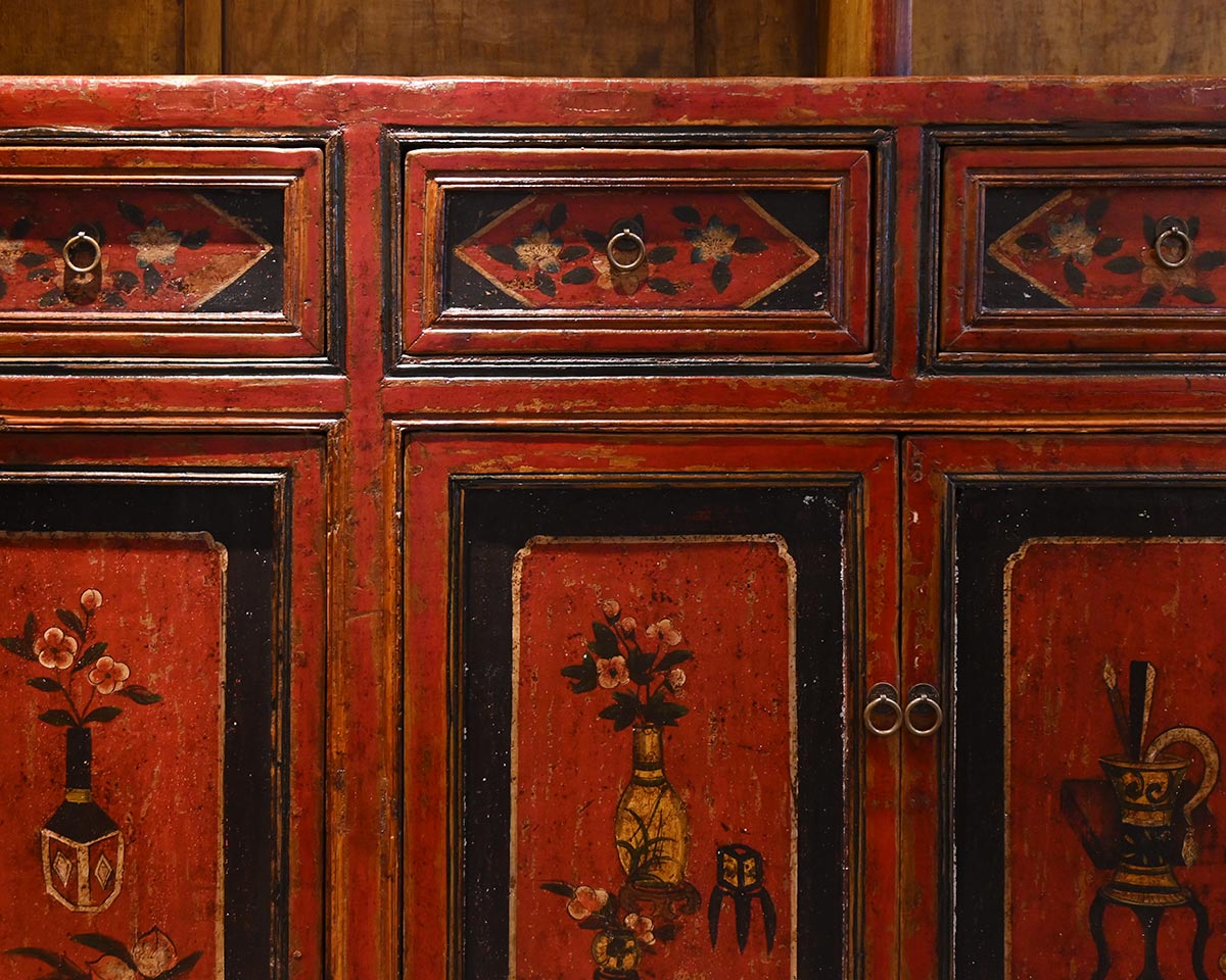 Rustic Hand-Painted 2 Piece Cabinet with Hutch