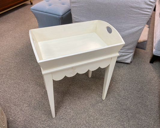Ivory Side Table with Storage Tray on Top
